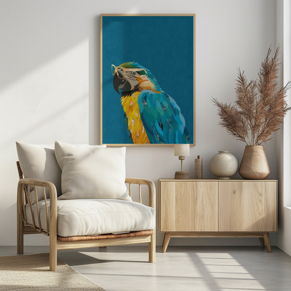 Canvas Art Print Vibrant macaw wearing glasses