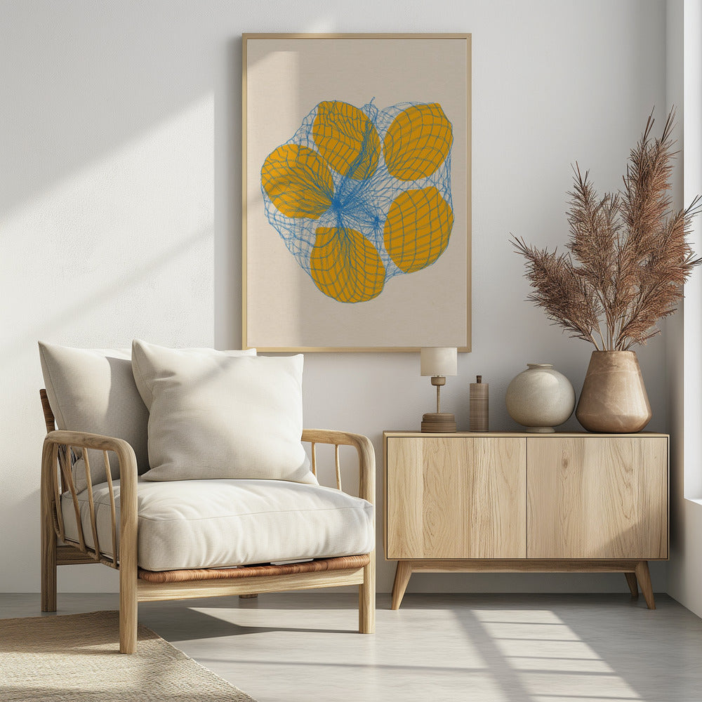Art Prints of Five Lemons In a Net Bag