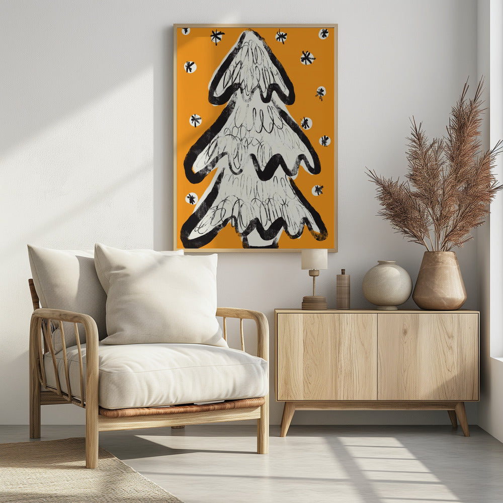 Christmas Tree And Snow Yellow