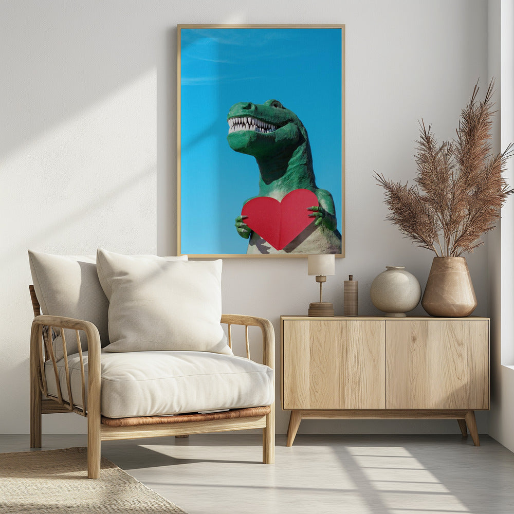 Art Prints of Tyrannosaurus Rex with a Red Paper Heart