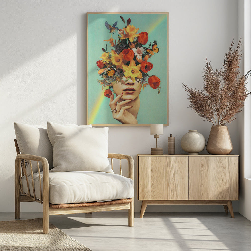 Art Prints of Baby's in bloom - Rainbow, flowers, birds & butterflies