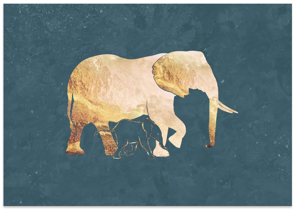 Gold Elephant Line art Silhouettes 2