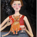 Vintage woman with cocktail and cat