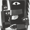 Monochrome Geometric Shapes and Stylized Eyes
