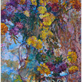 Chrysanthemums against the background of rain