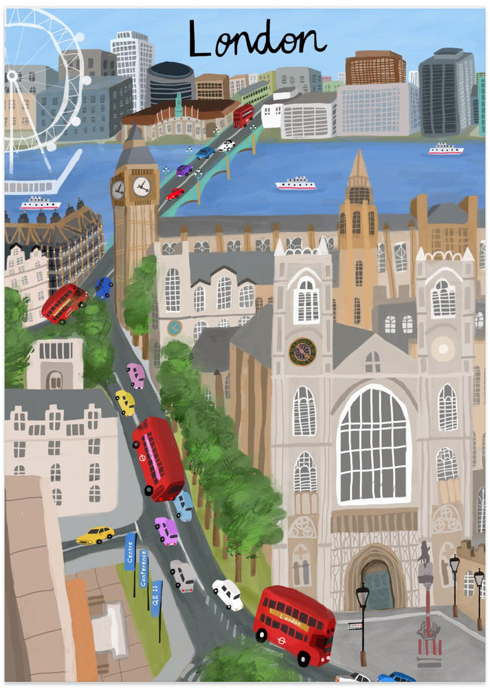 London City with View of the Thames River and Big Ben by Artist Carla Daly