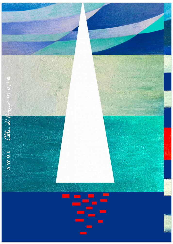Abstract Sailboat On The French Riviera, Colourful Côte d'Azur Art Print