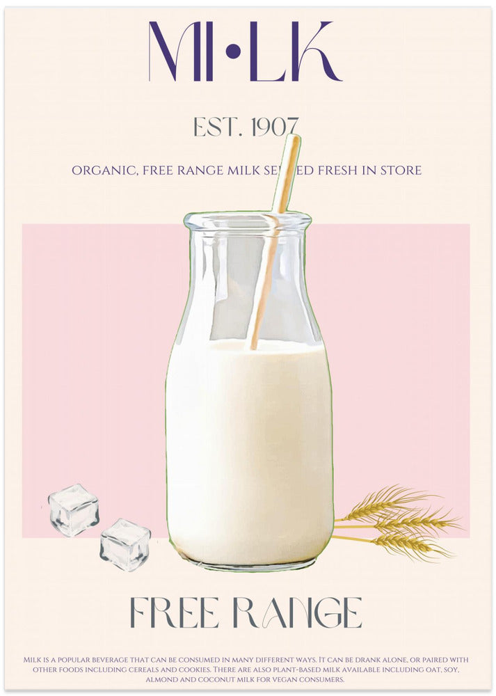 Organic Free Range Milk in a Clear Bottle with Straw