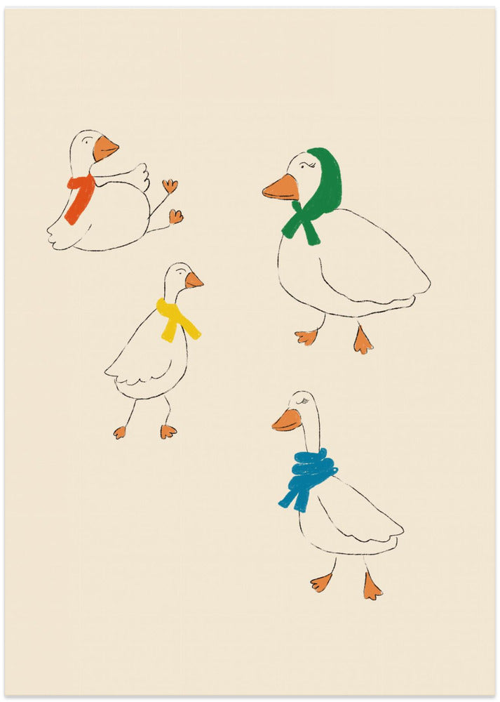 Ducks Adorned in Colorful Scarves